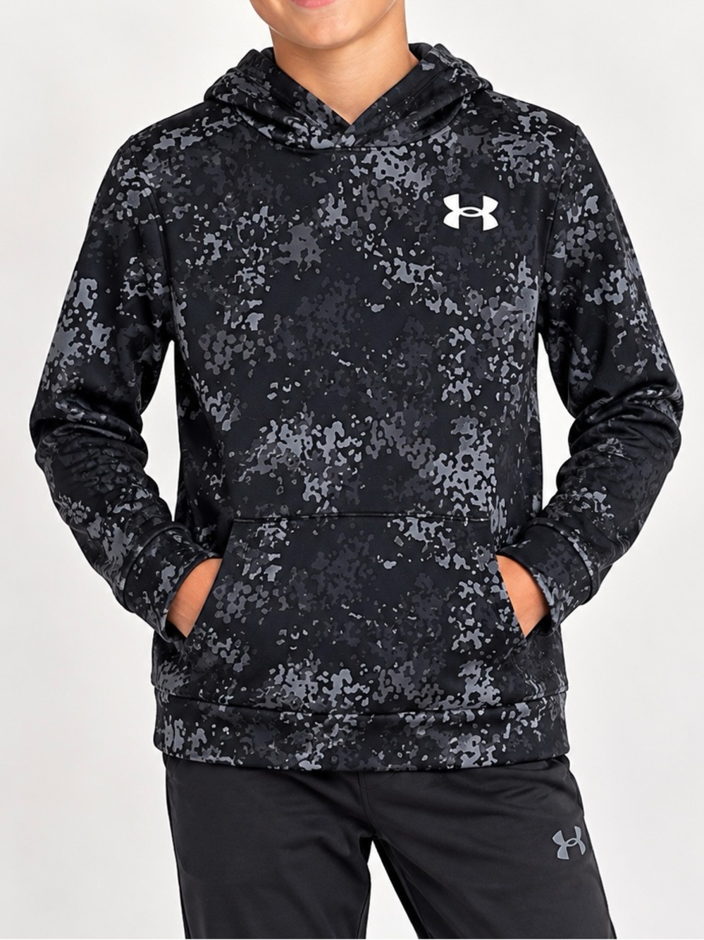 Under Armour Youth Medium Loose Fit Black Gray Camo Pullover Hoodie